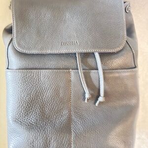 Consuela Gray Pebbled Leather Drawstring Backpack Keanu